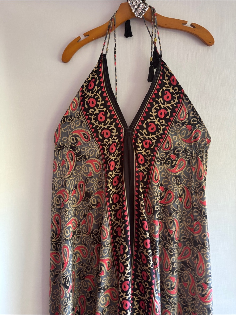 Bohemian Halter Maxi Dress - Black with Pink Paisley